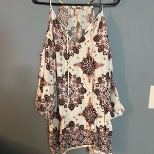 Forever 21 Cream and Brown Floral Blouse